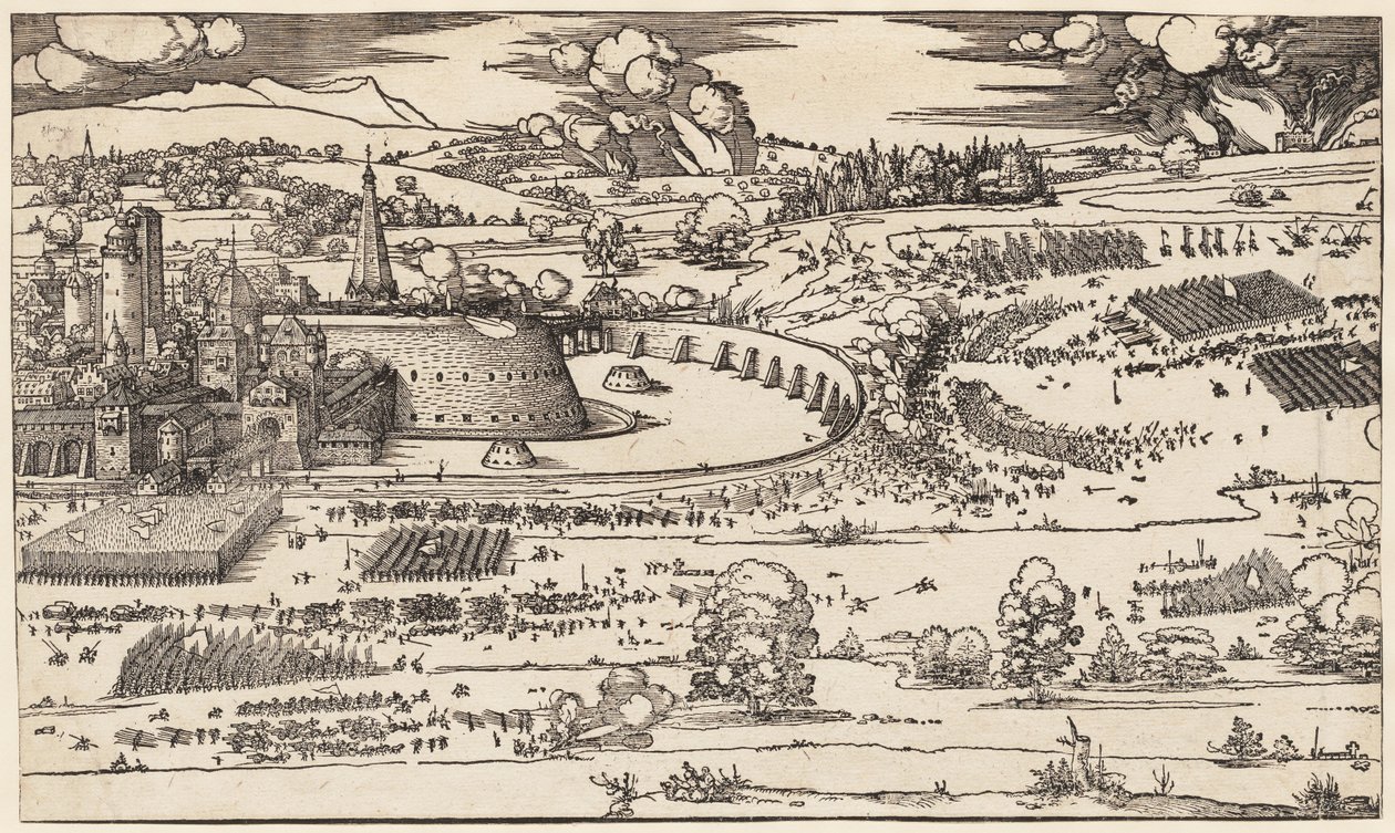 Belägringen av en fästning (endast vänster sida, av 2 block) av Albrecht Dürer