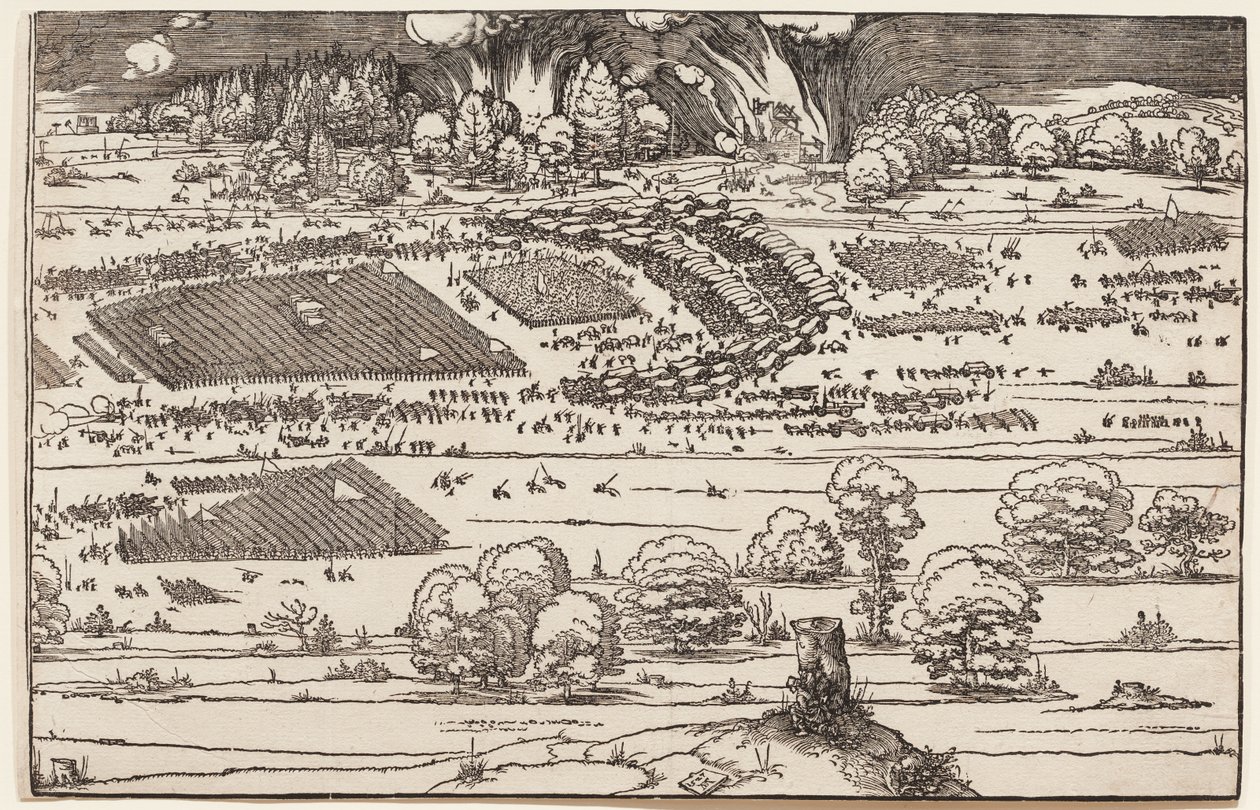 Belägringen av en fästning (endast högra sidan, av 2 block) av Albrecht Dürer