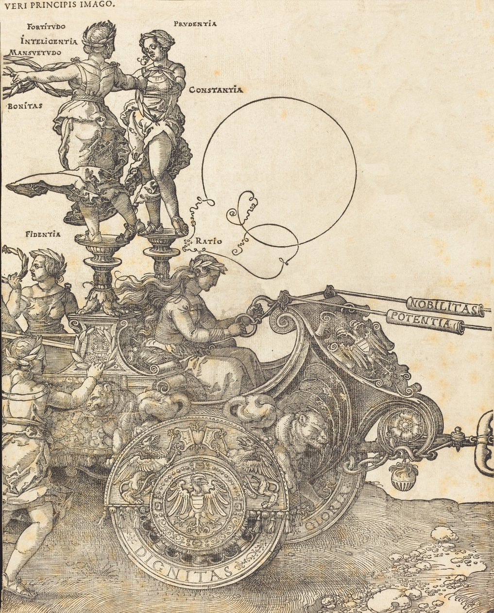 The Triumphal Chariot of Maximilian I The Great Triumphal Car [skylt 2 av 8], 1523 latinsk upplaga.. av Albrecht Dürer