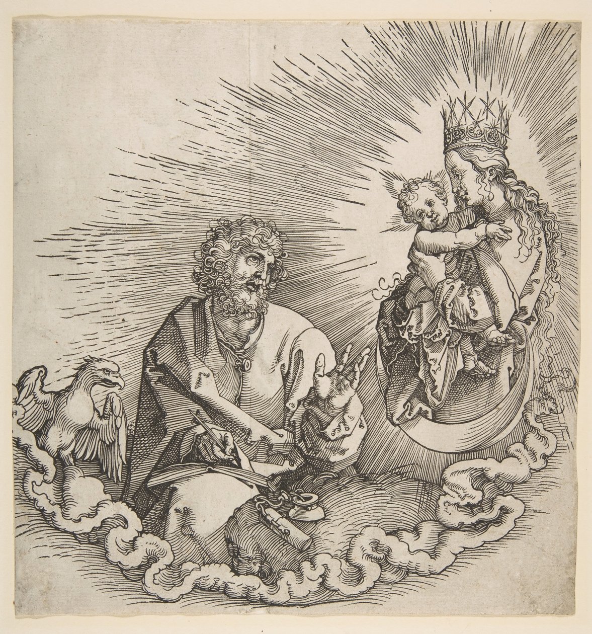 Jungfrun framträder för Johannes, Frontispice till Apokalypsen, 1511. av Albrecht Dürer