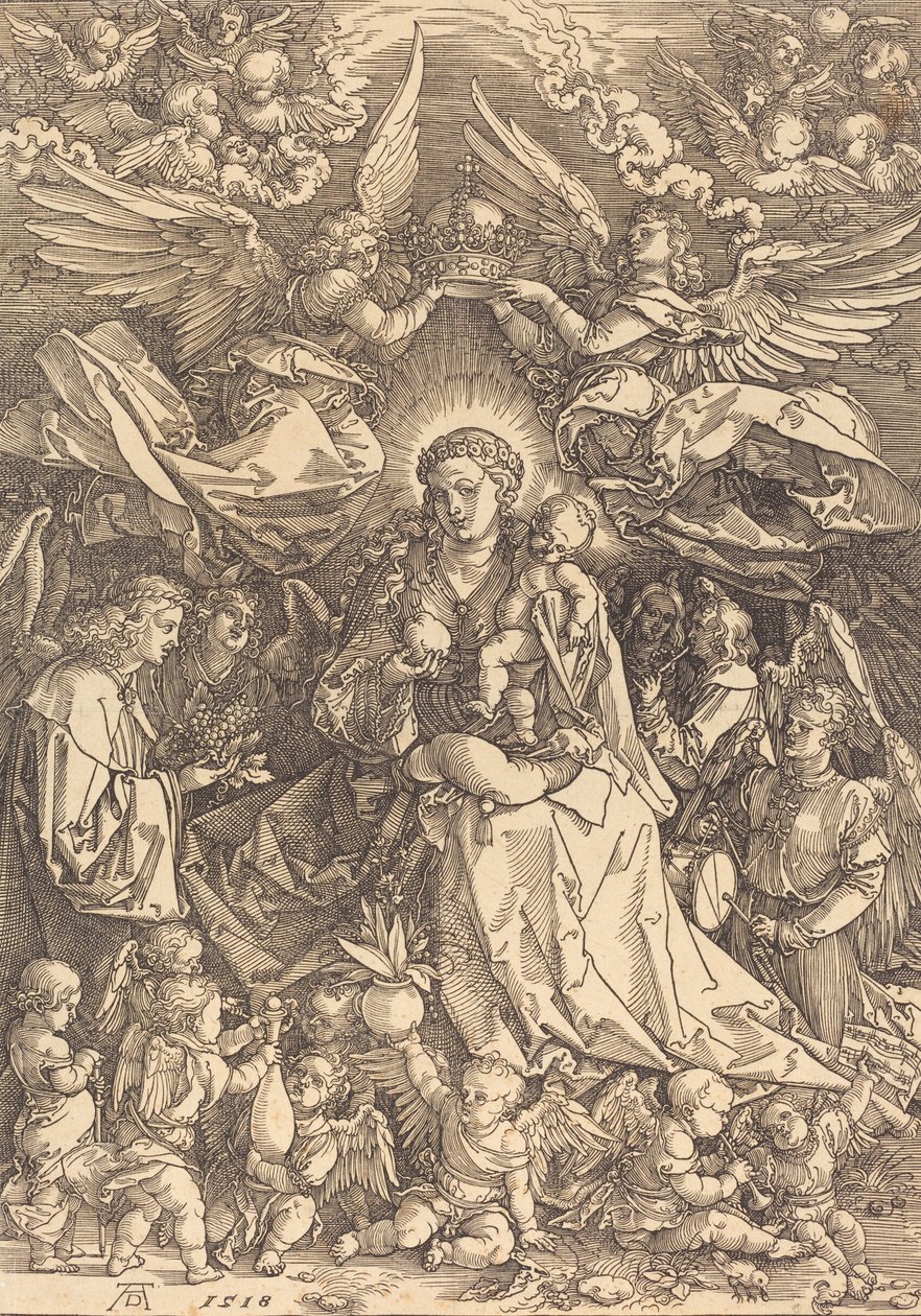 Jungfrun omgiven av många änglar, 1518. av Albrecht Dürer