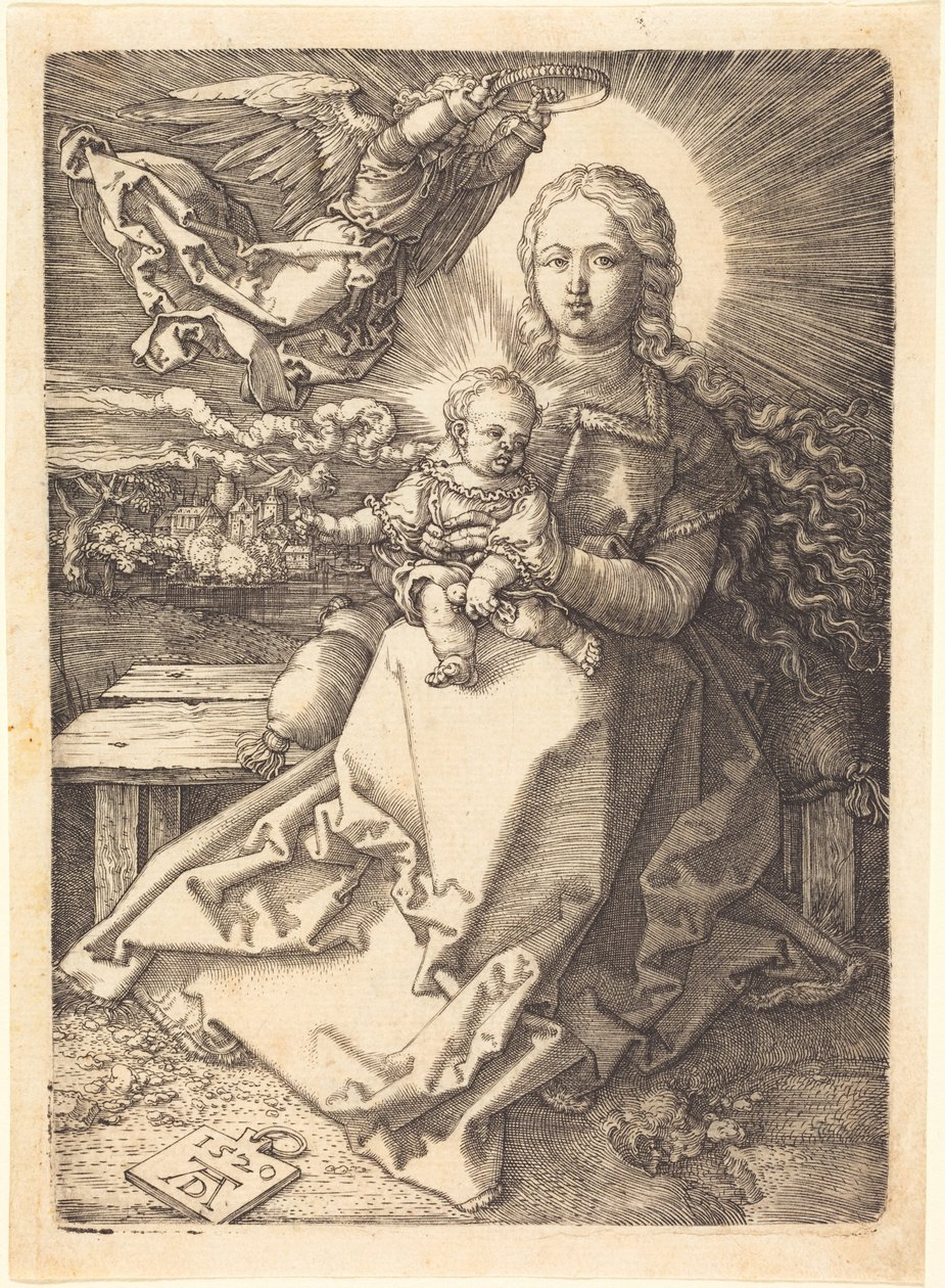 Jungfrun och barnet krönta av en ängel av Albrecht Dürer