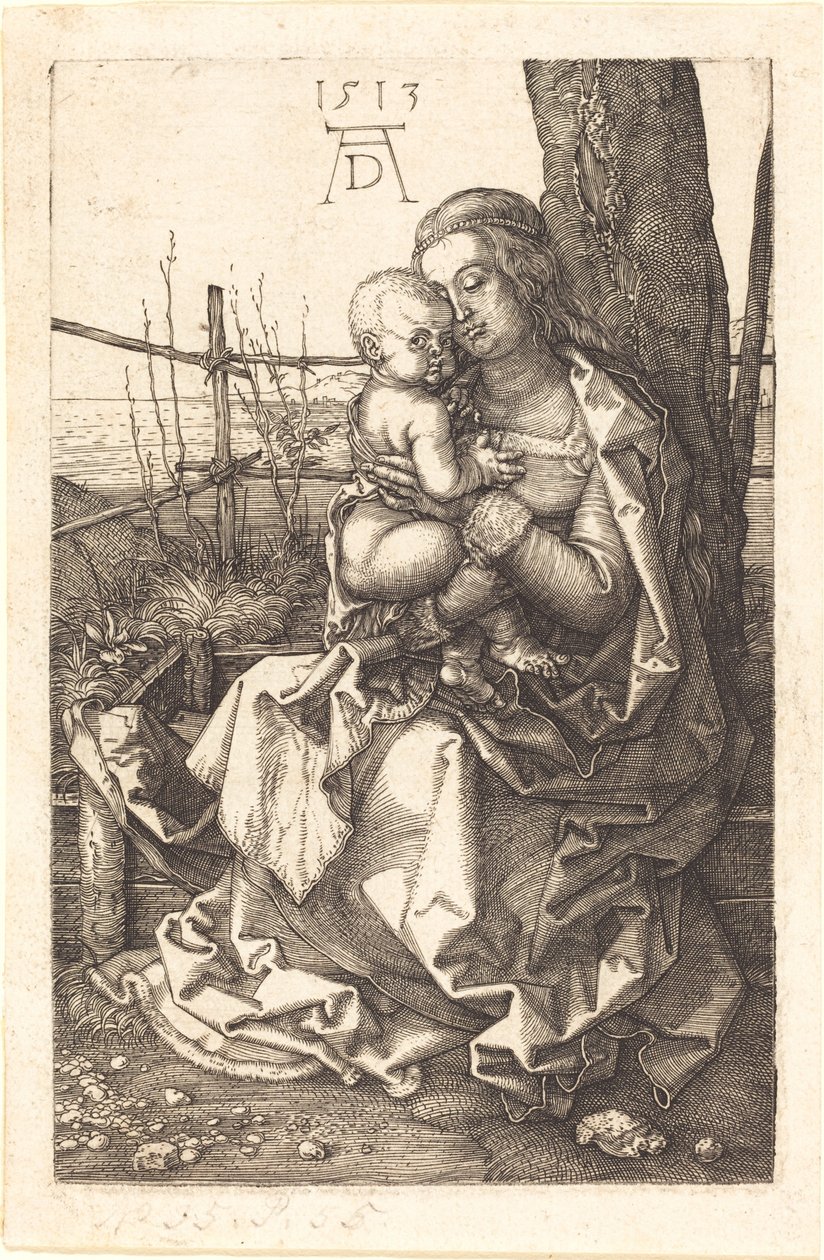 Jungfrun och barnet sitter vid ett träd av Albrecht Dürer