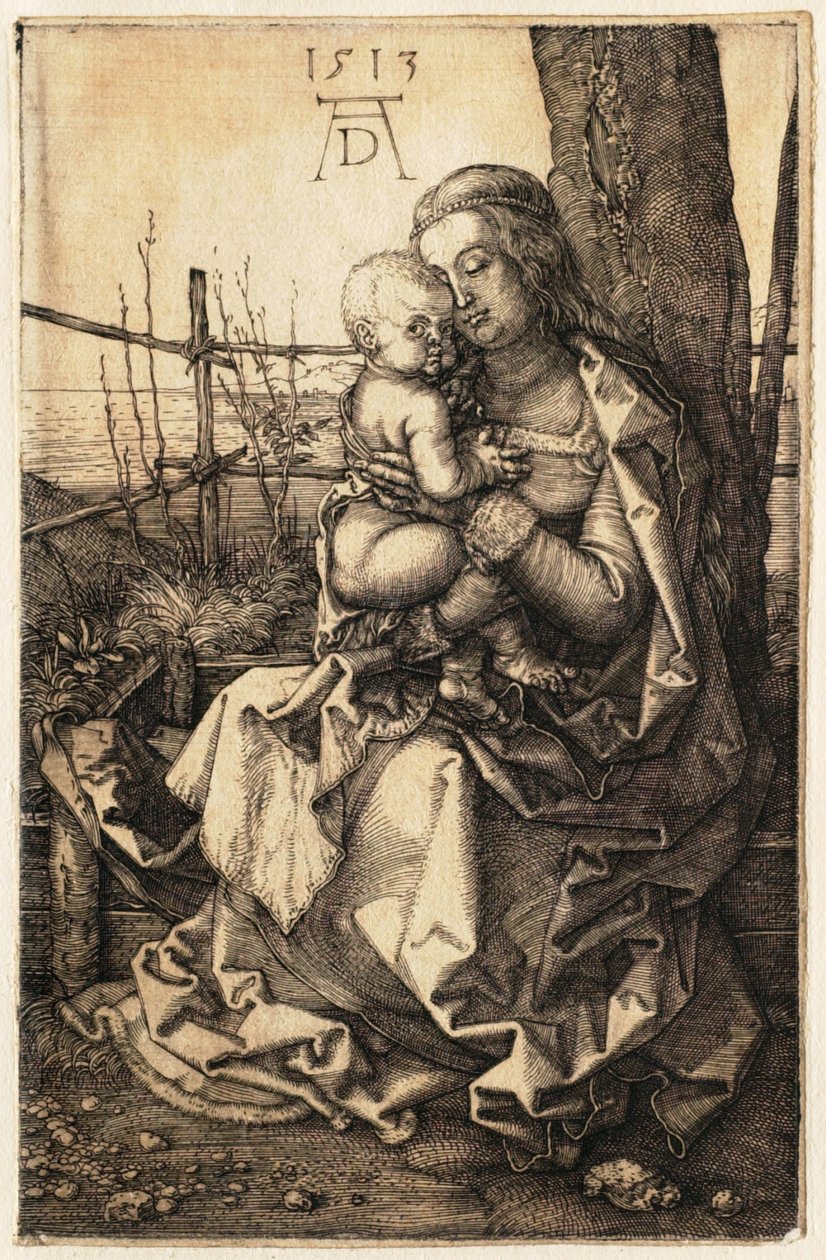 Jungfrun och barnet sittande vid ett träd av Albrecht Dürer