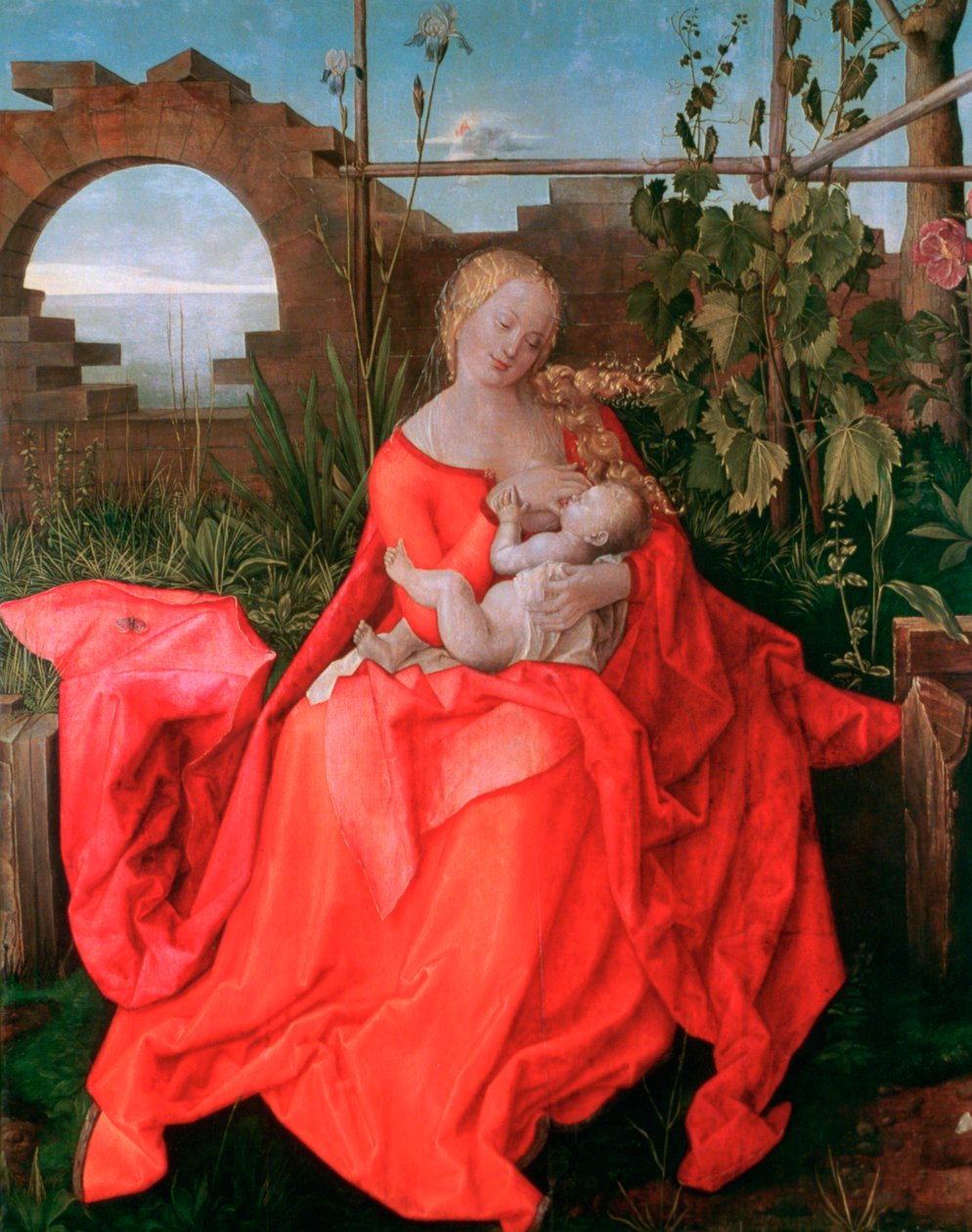 Jungfrun och barnet, Madonnan med iris, 1500-1510 av Albrecht Dürer