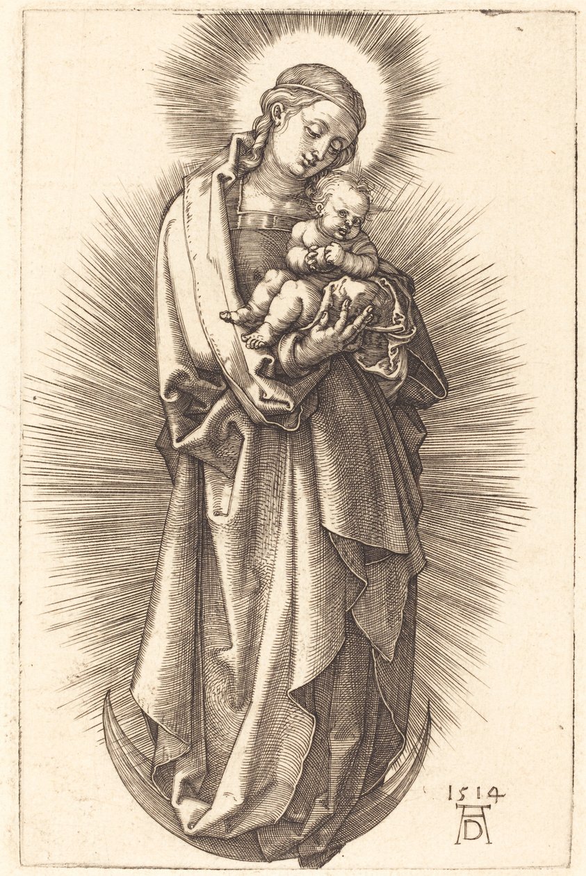 Jungfrun och barnet på en halvmåne med ett diadem av Albrecht Dürer