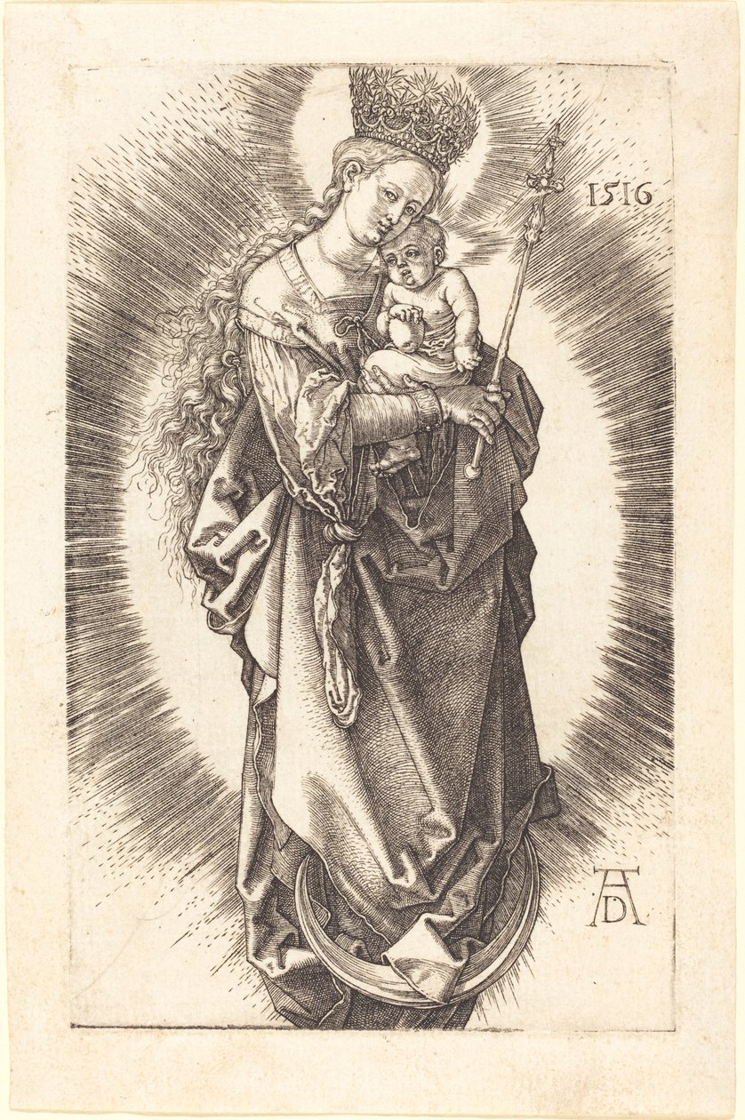 Jungfrun och barnet på en halvmåne med en spira och en stjärnkrona av Albrecht Dürer
