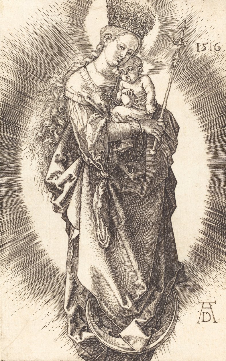 Jungfrun och barnet på en halvmåne med en spira och en stjärnkrona, 1516. av Albrecht Dürer