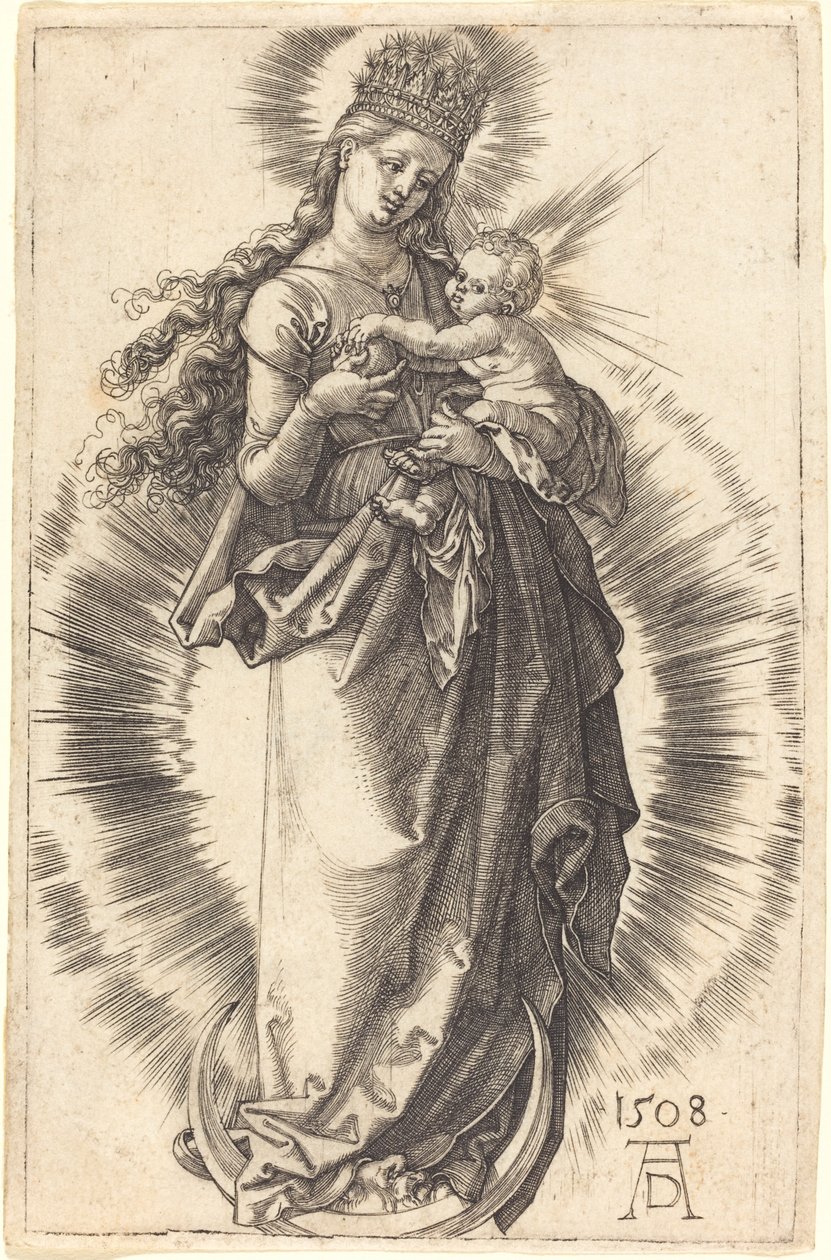 Jungfrun och barnet på en halvmåne med en stjärnklar krona av Albrecht Dürer