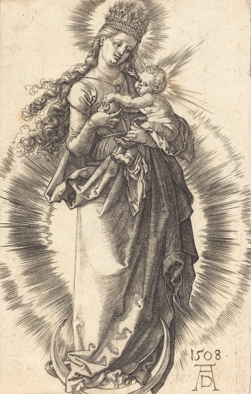 Jungfrun och barnet på en halvmåne med en stjärnklar krona, 1508. av Albrecht Dürer