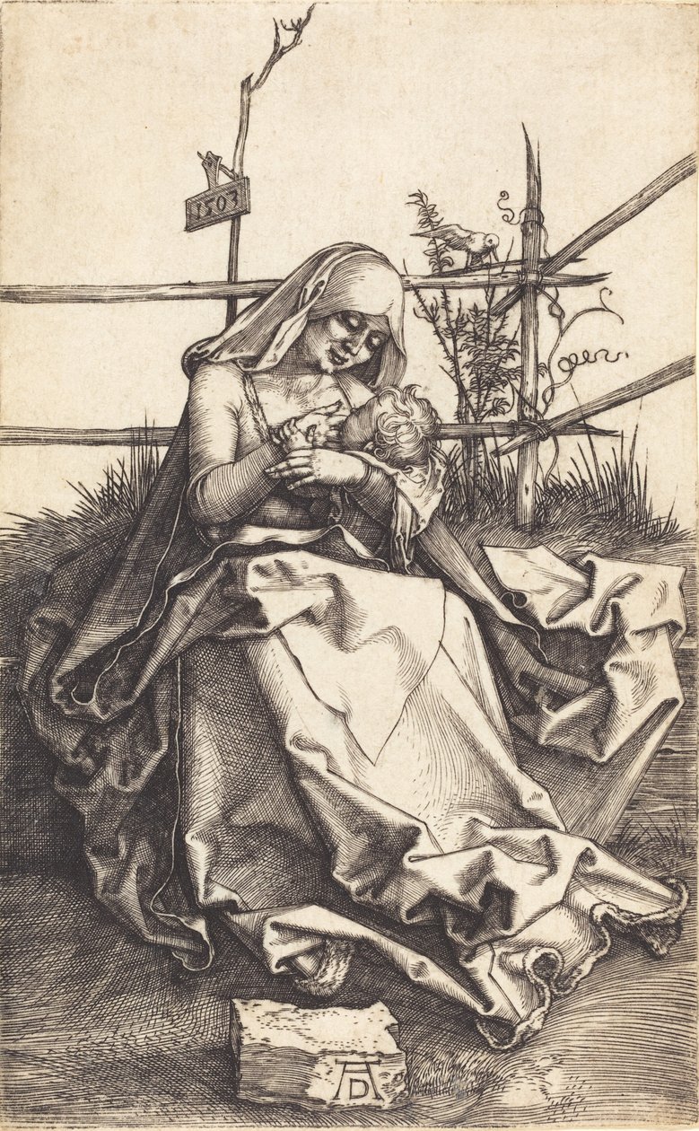 Jungfrun och barnet på en gräsbevuxen bänk, 1503. av Albrecht Dürer
