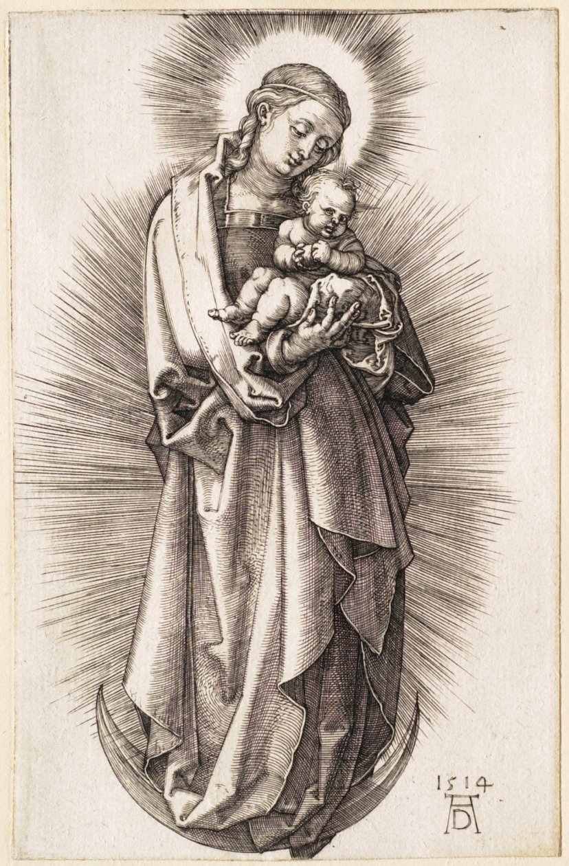 Jungfrun med barnet på månskäran med ett diadem av Albrecht Dürer