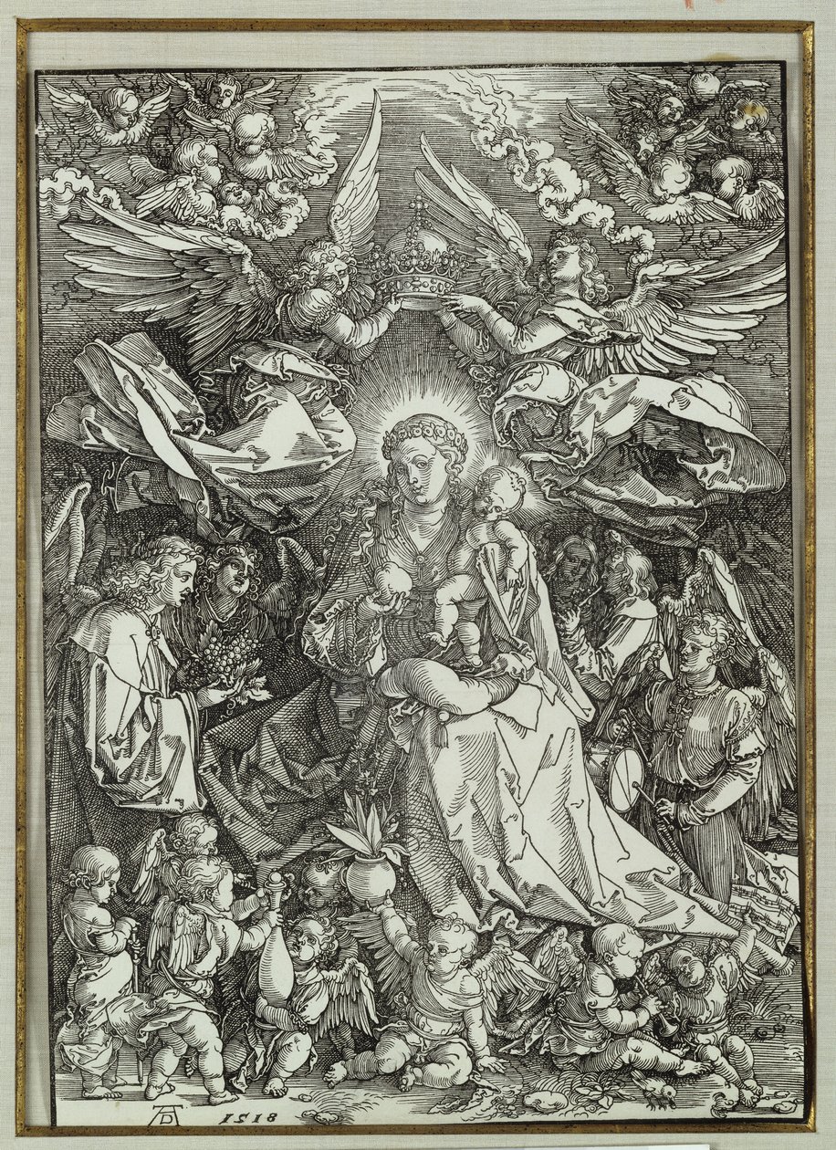 Jungfrun och barnet omgiven av änglar, 1518 av Albrecht Dürer