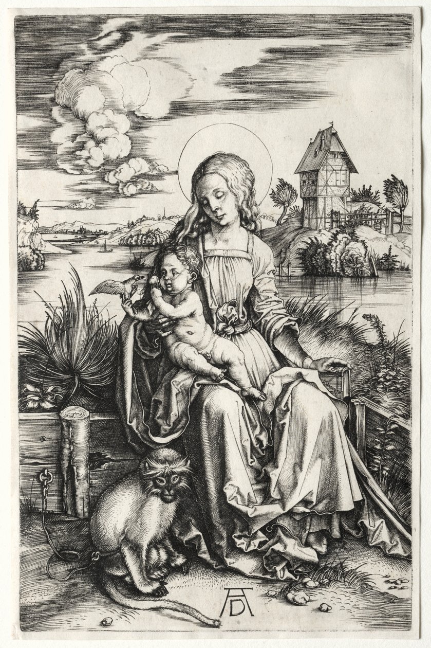 Jungfrun och barnet med en apa, ca. 1498. av Albrecht Dürer