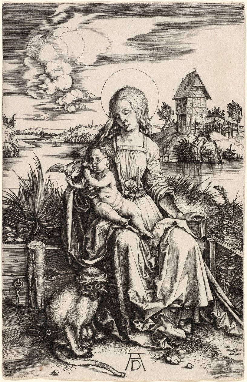 Jungfrun och barnet med apan av Albrecht Dürer