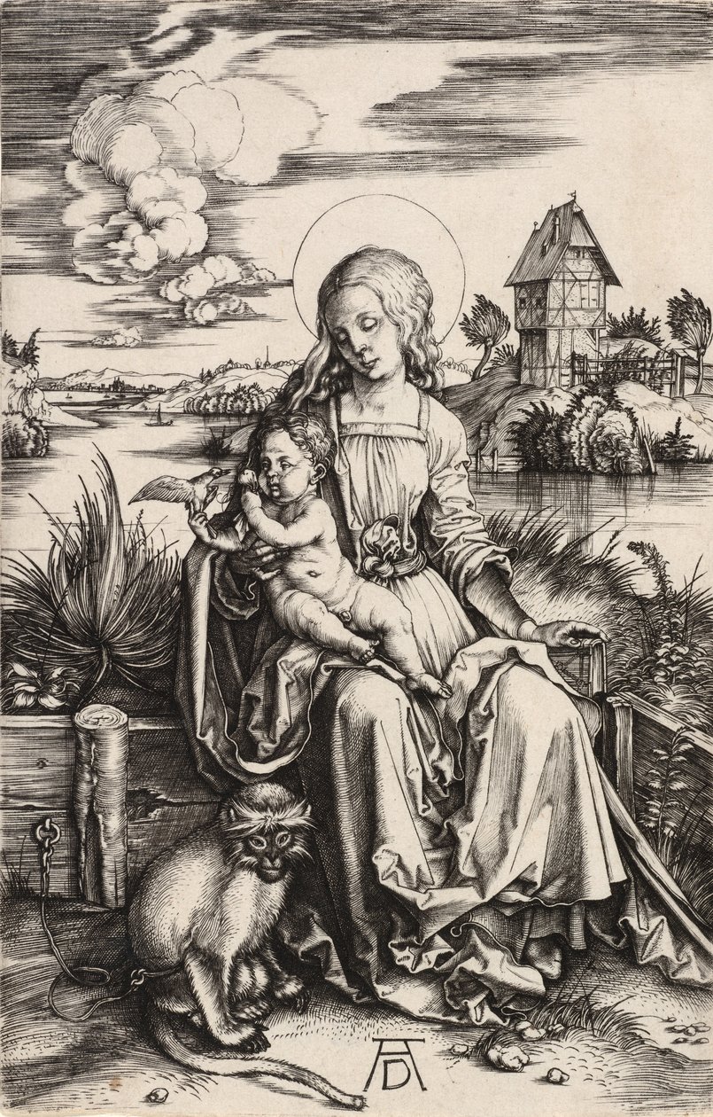 Jungfrun och barnet med apan, ca. 1498. av Albrecht Dürer