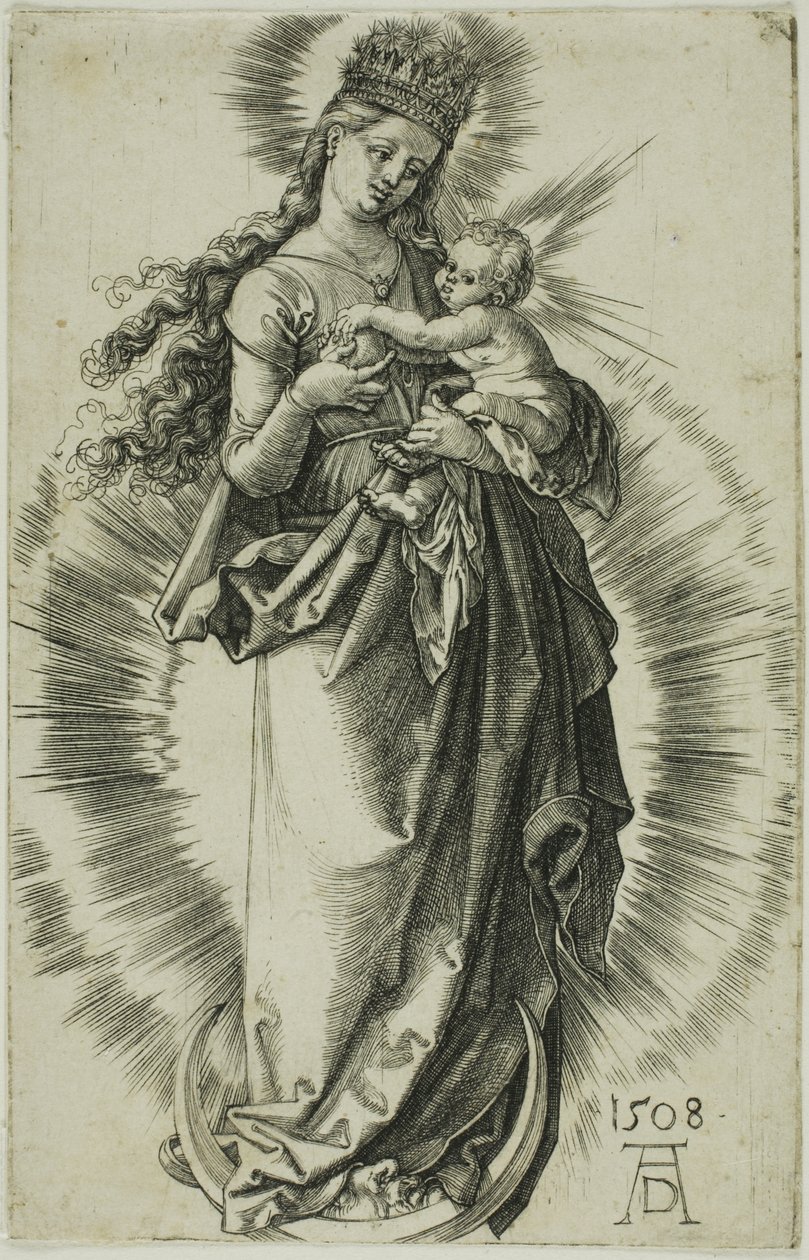 Jungfrun på halvmånen med en krona av stjärnor av Albrecht Dürer