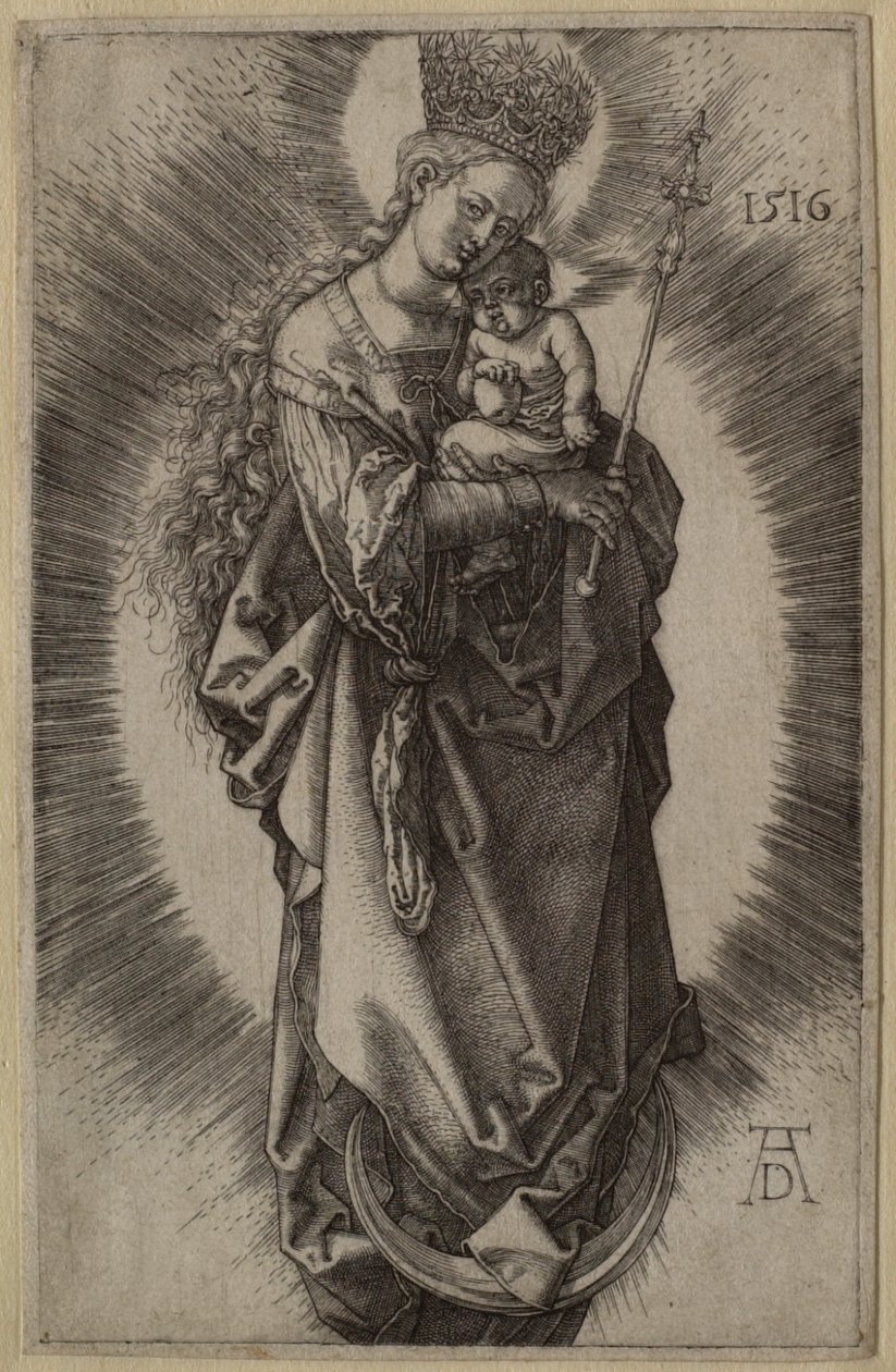 Jungfrun på månskäran med spira och stjärnkrona av Albrecht Dürer
