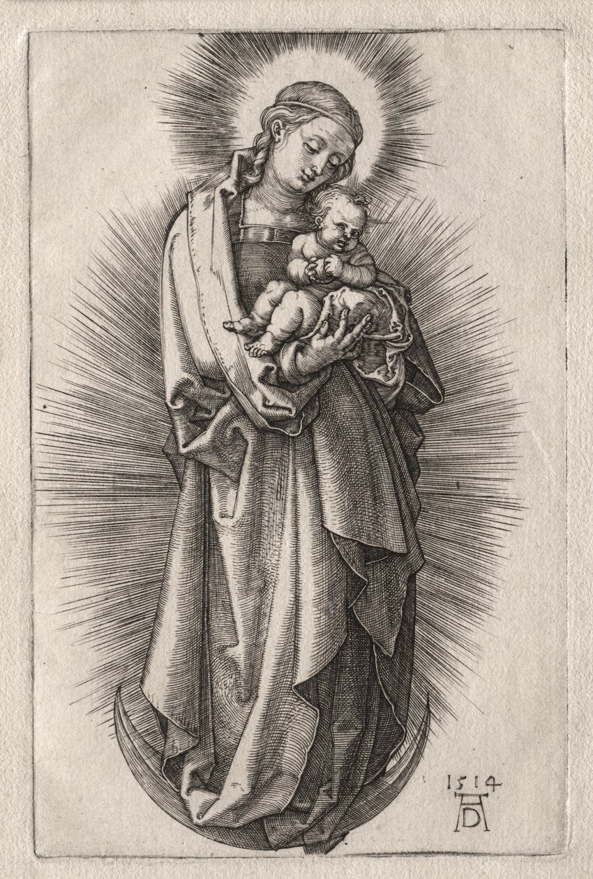 Jungfrun med hårband på en halvmåne av Albrecht Dürer