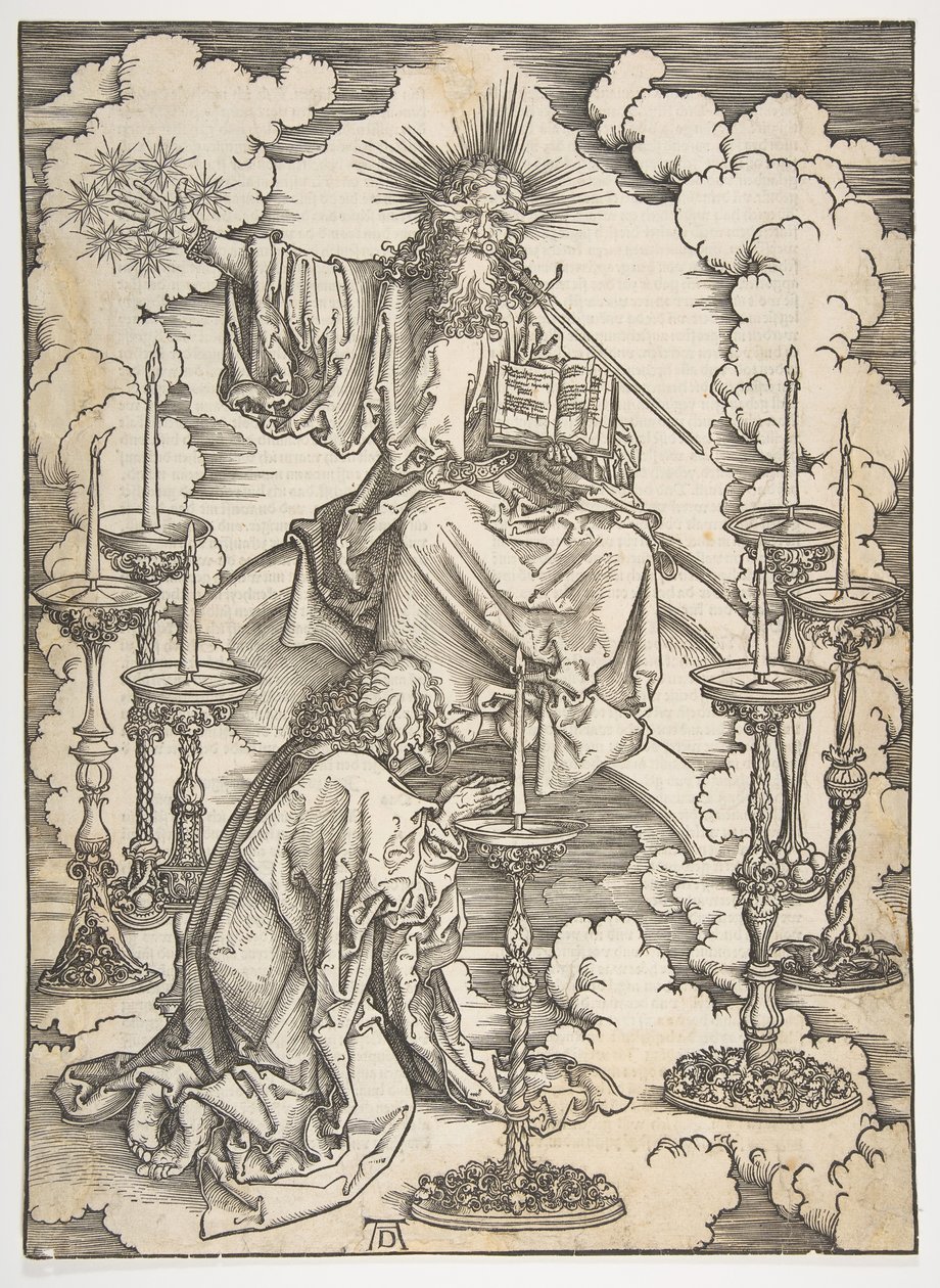 The Vision of the Seven Candlesticks, från The Apocalypse, tysk upplaga 1498, ca. 1498. av Albrecht Dürer