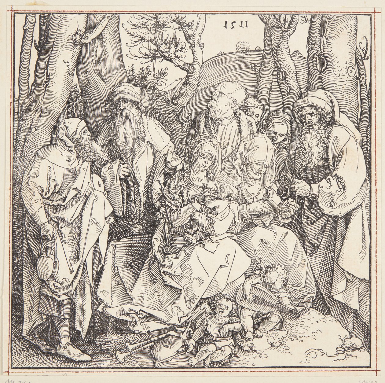 Det heliga släktskapet med änglar av Albrecht Dürer