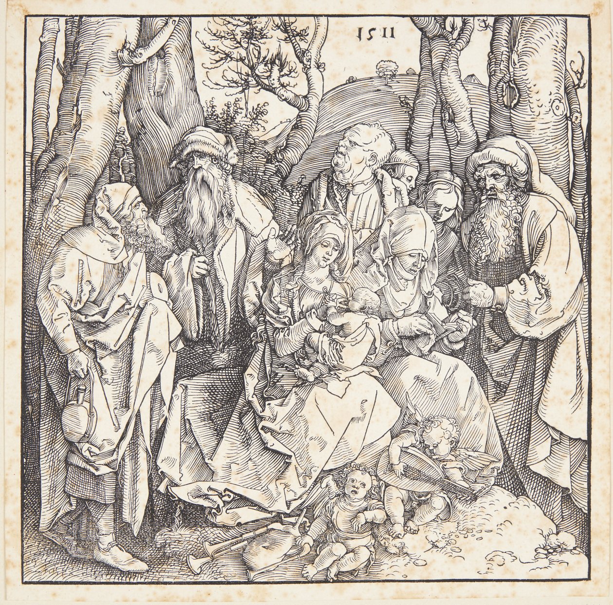 Det heliga släktskapet med änglar av Albrecht Dürer