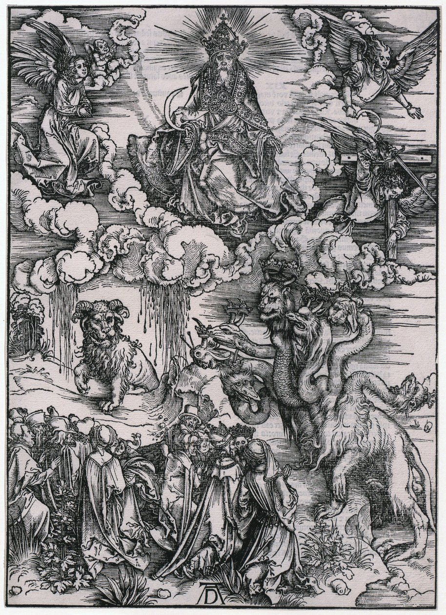 Djuret med lammhornen, figur XI, blad 13 i serien ”Uppenbarelseboken” av Albrecht Dürer