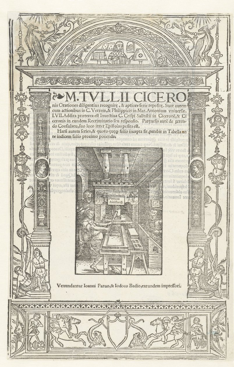 Titelsidan för Ciceros Orationes med Jodocus Badius tryckares märke, 1520. av Albrecht Dürer