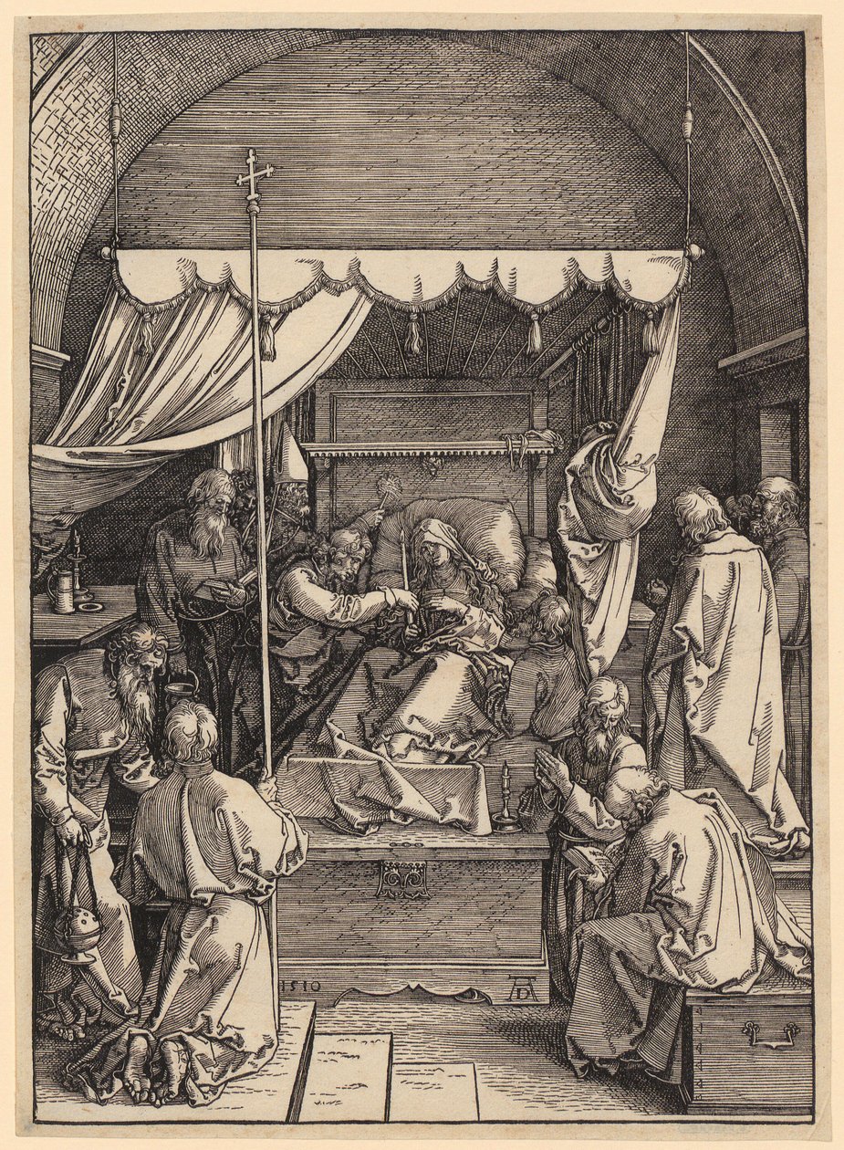 Marias död, blad 18 i serien ”Marias liv” av Albrecht Dürer