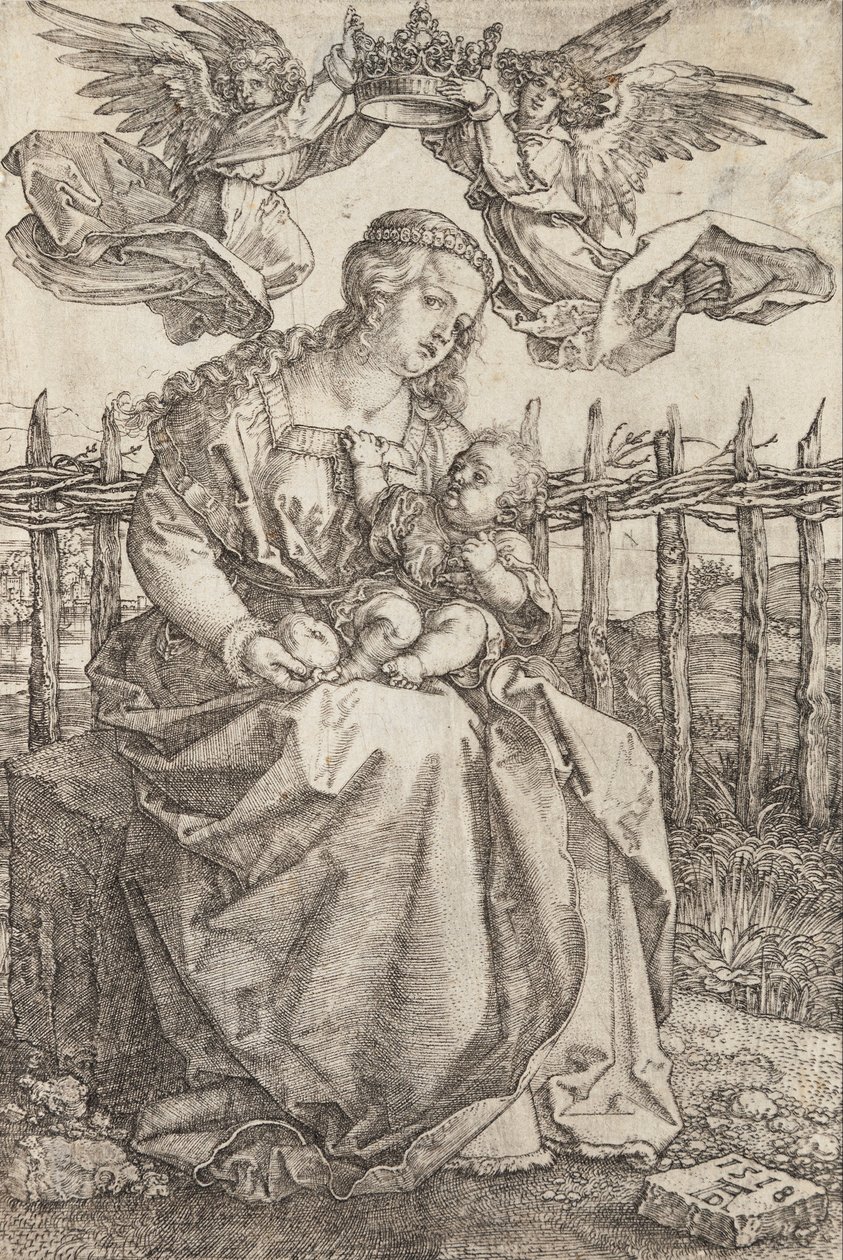 Jungfru Maria krönt av två änglar av Albrecht Dürer