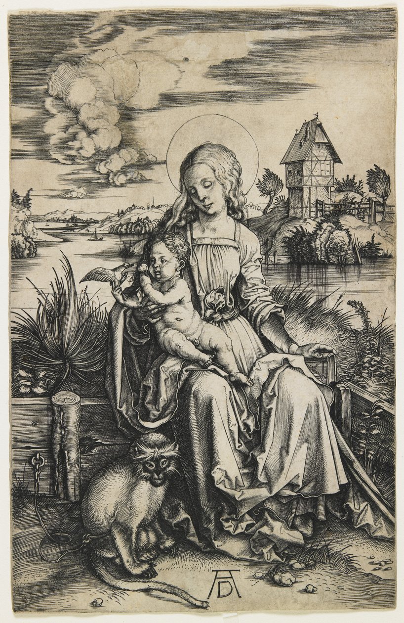 Jungfru och barn med apan, ca. 1498 av Albrecht Dürer