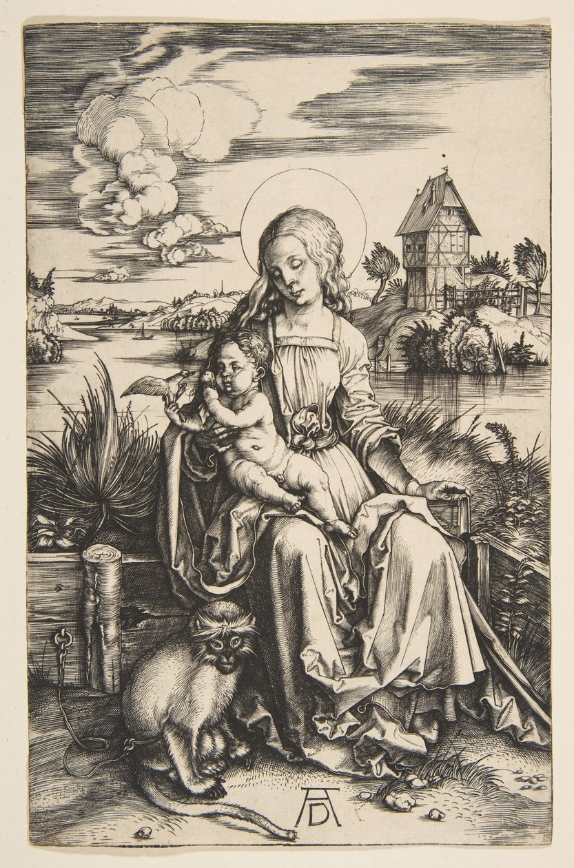 Jungfru och barn med apan, ca. 1498. av Albrecht Dürer