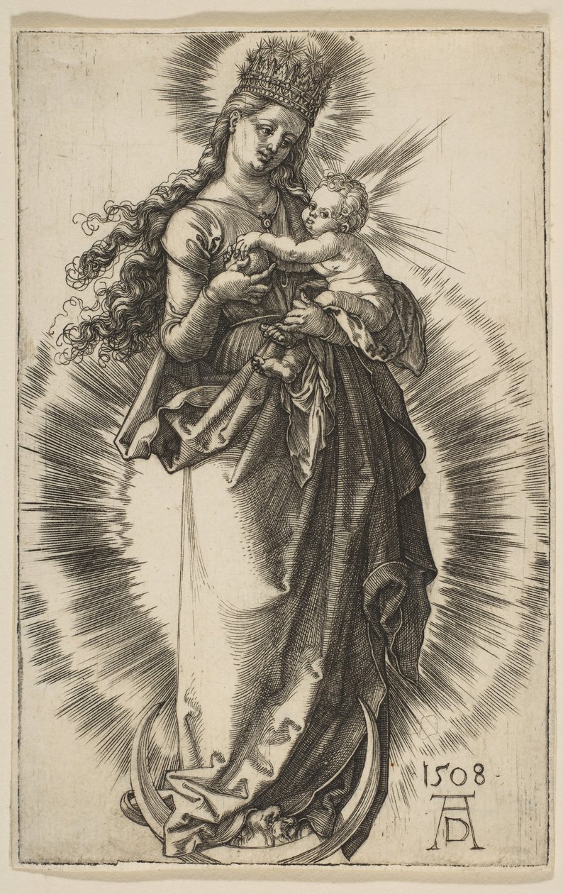 Jungfru på en halvmåne med en stjärnklar krona, 1508. av Albrecht Dürer