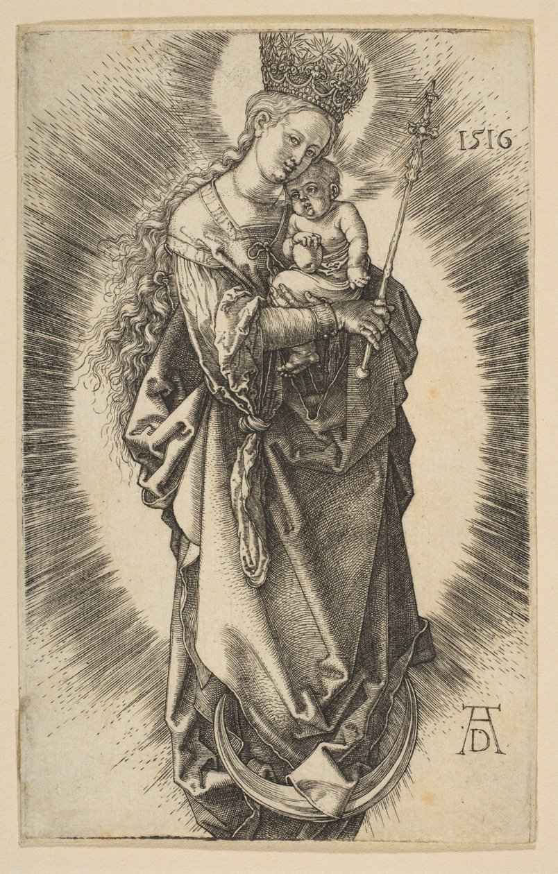 Jungfrun på halvmånen med spira och stjärnkrona av Albrecht Dürer