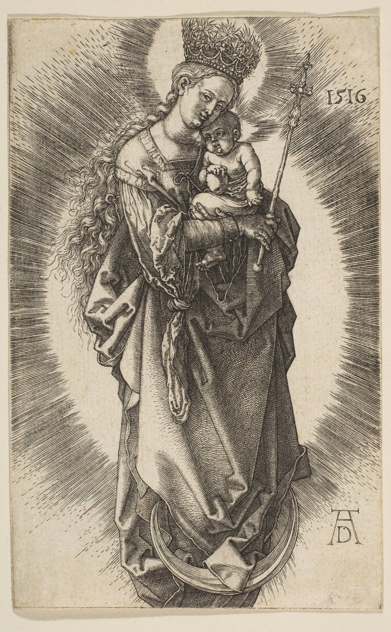 Jungfru på halvmånen med spira och stjärnkrona, 1516. av Albrecht Dürer