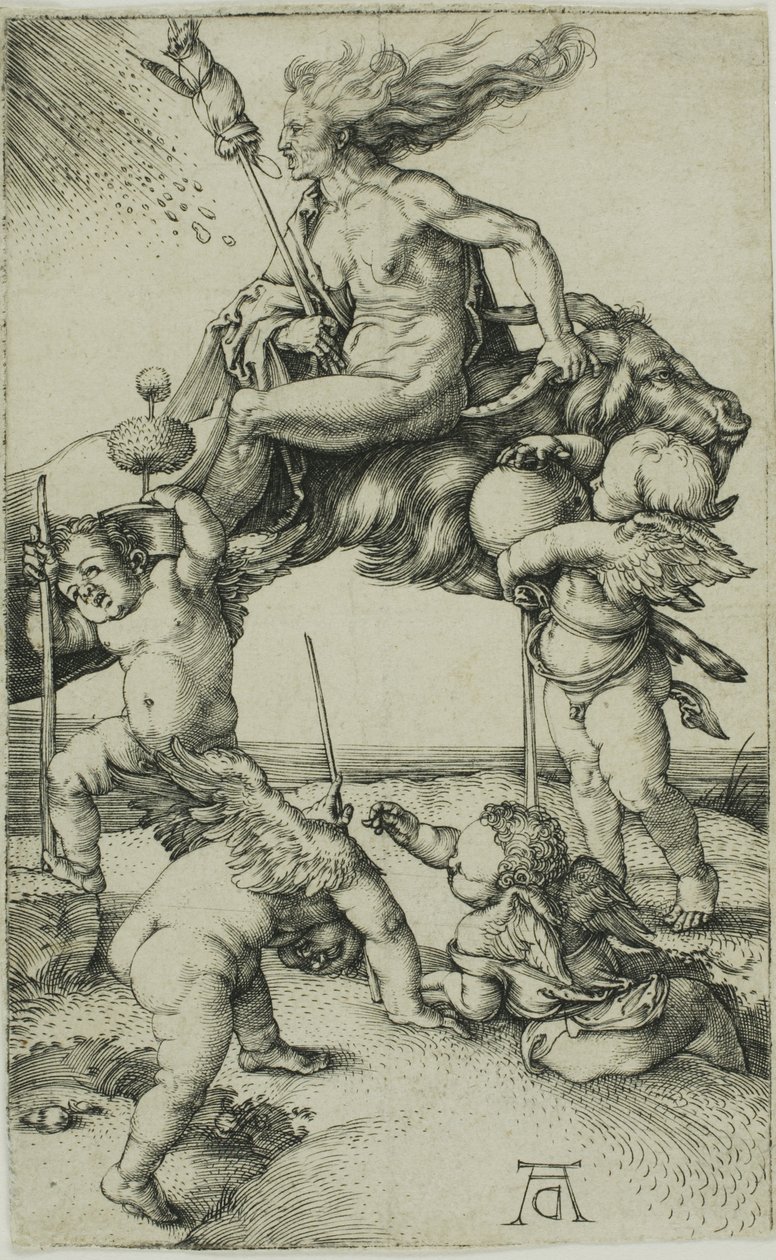 Häxa som rider baklänges på en get av Albrecht Dürer