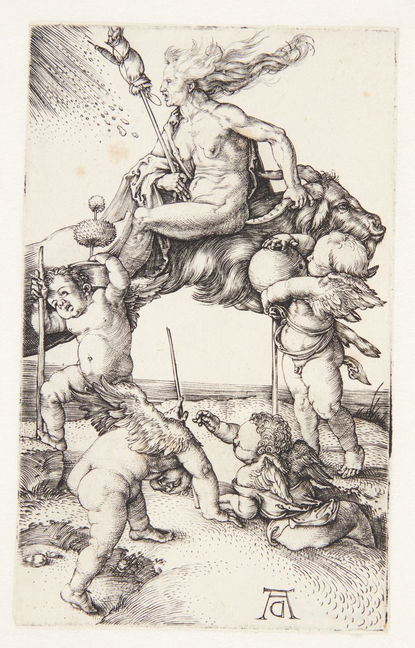 Häxa som rider baklänges på en get av Albrecht Dürer