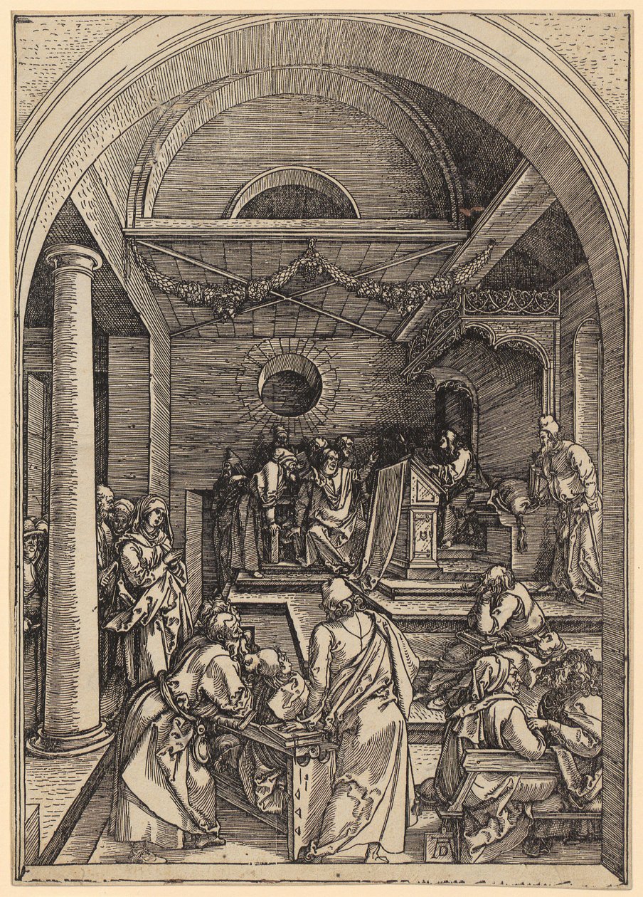 Den tolvårige Jesus i templet, blad 16 i serien ”Marias liv” av Albrecht Dürer