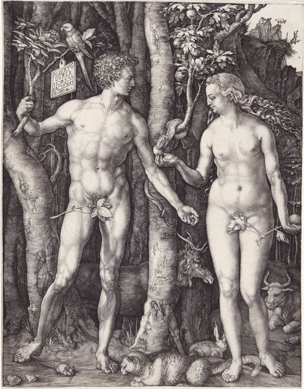 Adam och Eva, pub. 1504 (gravyr) av Albrecht Dürer