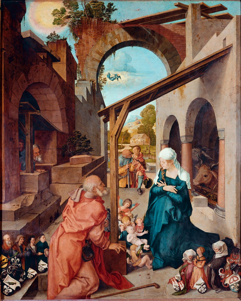 Altartavla Paumgartner: "" Nativite"" Målning av Albrecht Durer (1471-1528) 1504 ca. Dämpa. 155x126 cm München, Alte Pinakothek av Albrecht Dürer