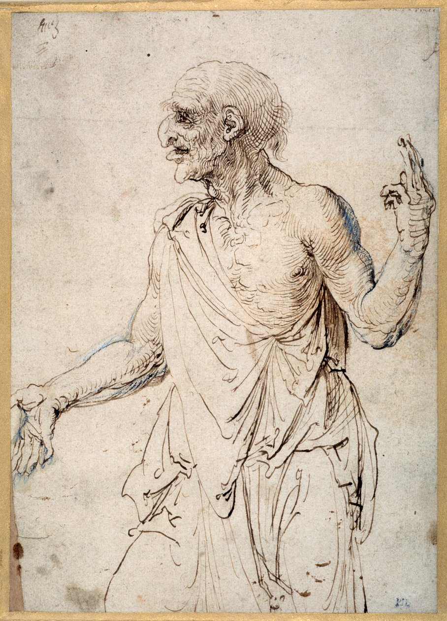 En gammal man gestikulerar (penna och bläck på papper) av Albrecht Dürer