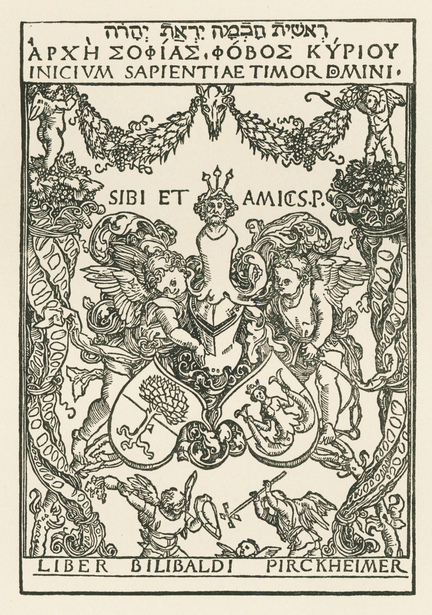 Willibald Pirckheimers exlibris, ca 1502 (träsnitt) av Albrecht Dürer or Duerer