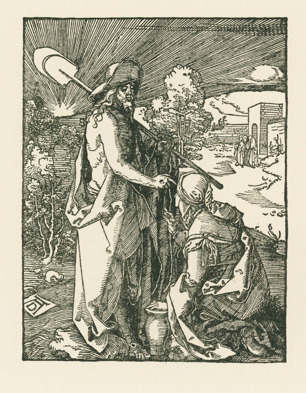 Kristus uppenbarar sig för Maria Magdalena - Noli Me Tangere, ca 1510 (träsnitt) av Albrecht Dürer or Duerer