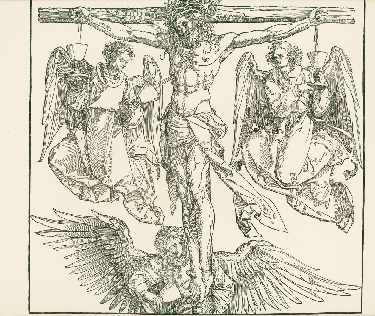 Kristus på korset med tre änglar, ca 1513 (träsnitt) av Albrecht Dürer or Duerer