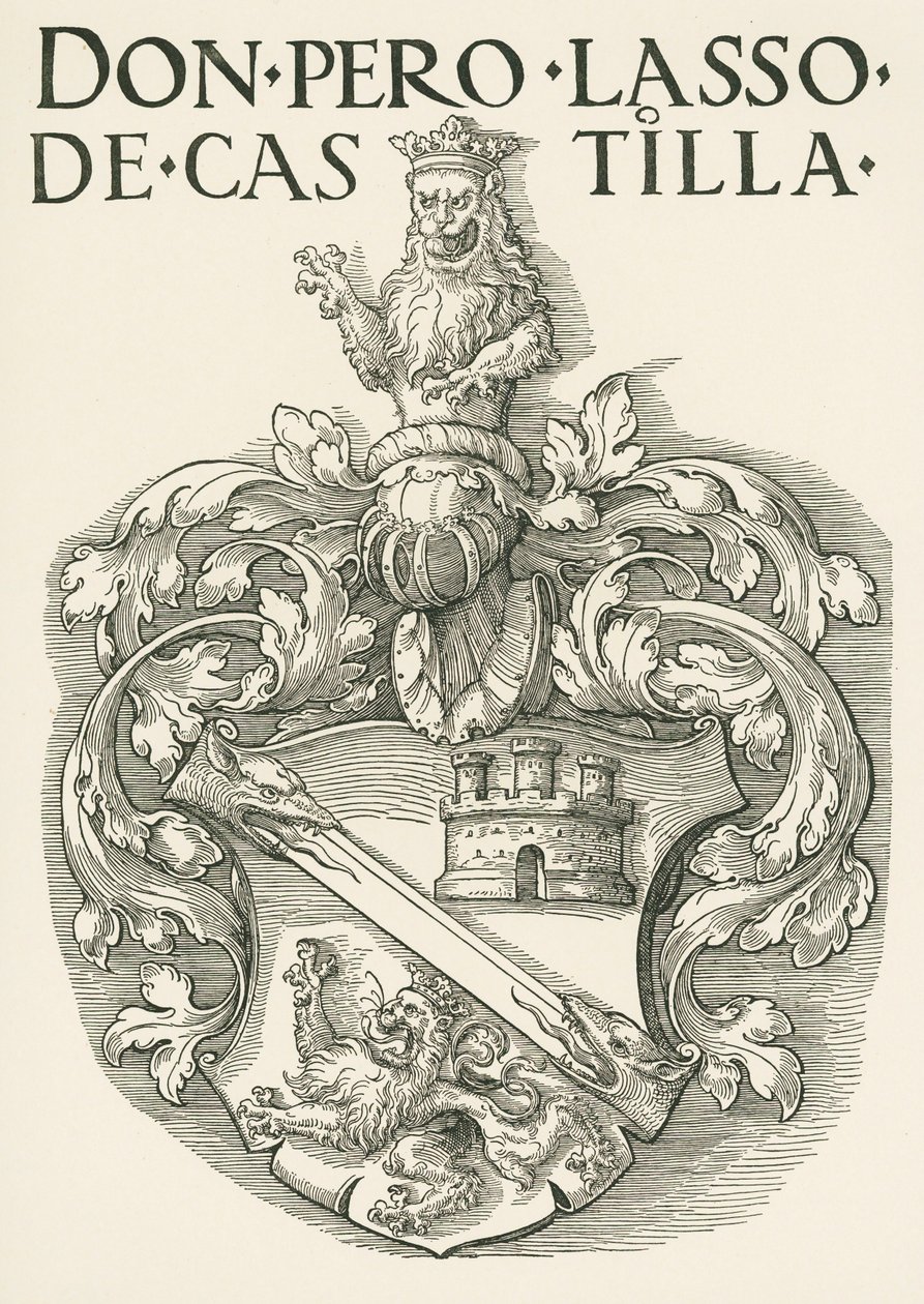 Vapensköld för Don Pedro Lasso de Castilla, ca 1530 (träsnitt) av Albrecht Dürer or Duerer