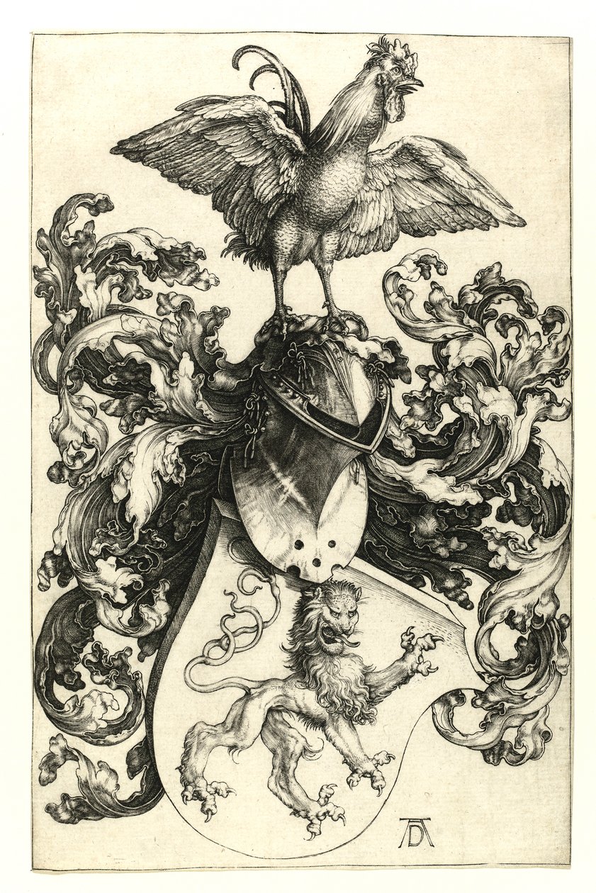 Vapensköld med lejon och tupp. 1502-03 av Albrecht Dürer