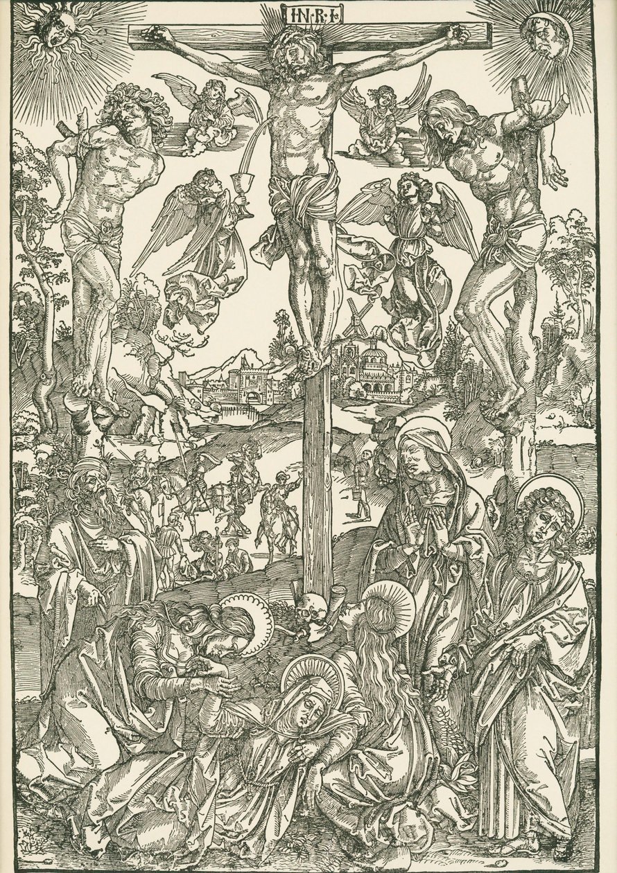 Korsfästelse (Det stora Golgata), ca 1496-00 (träsnitt) av Albrecht Dürer or Duerer
