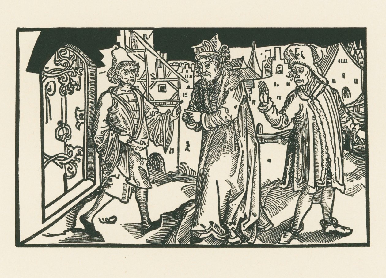 Davus, Simo och Chremes, ca 1492-93 (träsnitt) av Albrecht Dürer or Duerer