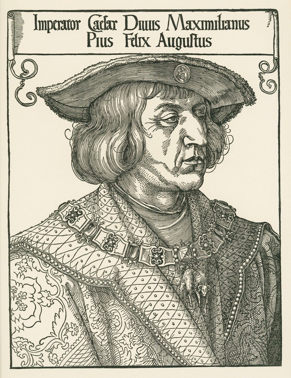 Kejsar Maximilian I, ca 1519 (träsnitt) av Albrecht Dürer or Duerer