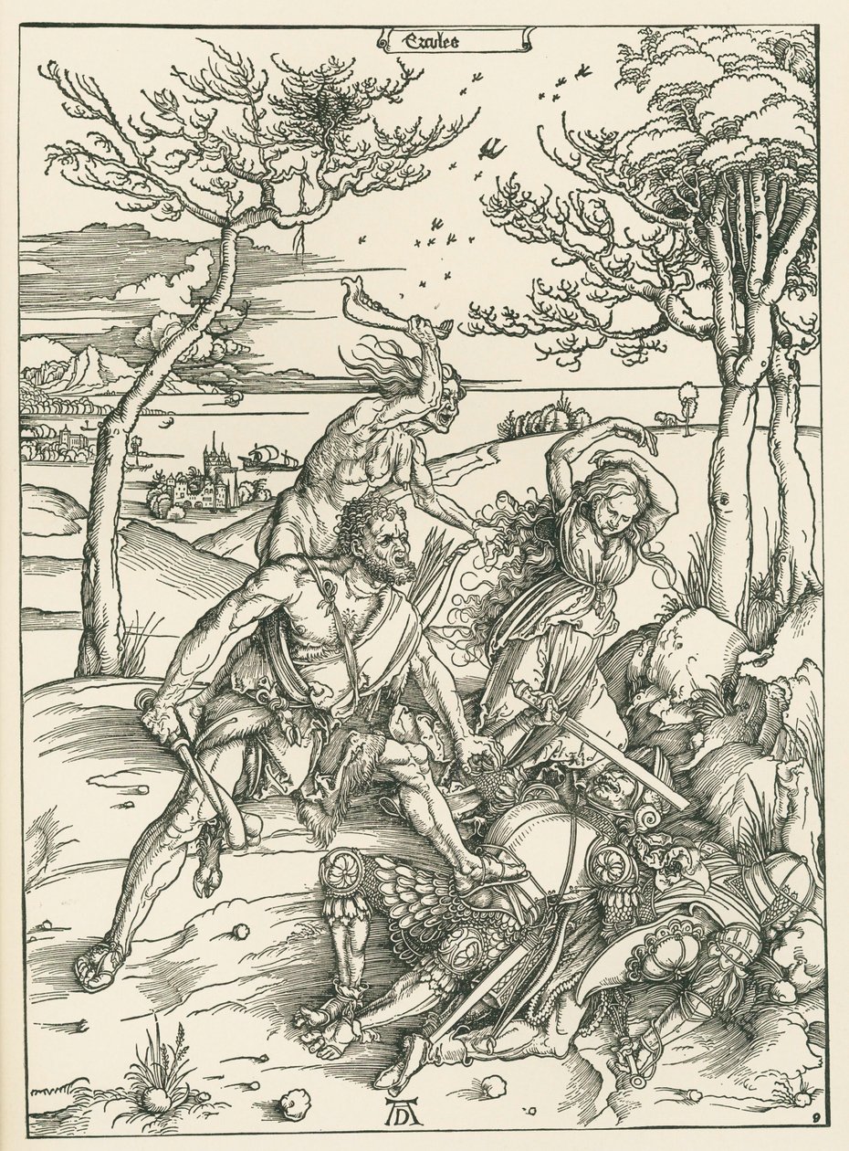 Ercules, ca 1496 (träsnitt) av Albrecht Dürer or Duerer